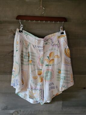 Paper Heart La Dolce Vita Linen Shorts Size L Citrus Italian Print Boho NWOT